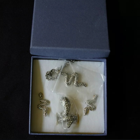 Snake Necklace Earrings Ring Size 6 Silver Tone - Picture 2 of 8